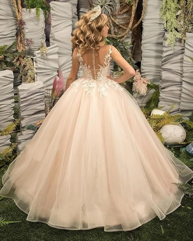 Amazon.com: GZCYL Princess Champagne Flower Girl Dress Sheer